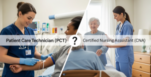 Patient Care Technician assisting a patient in a hospital