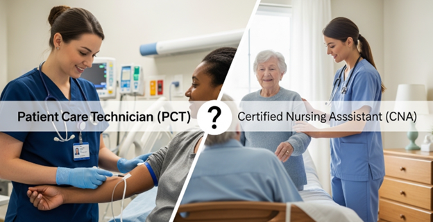 Patient Care Technician assisting a patient in a hospital