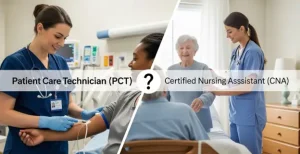 Patient Care Technician assisting a patient in a hospital